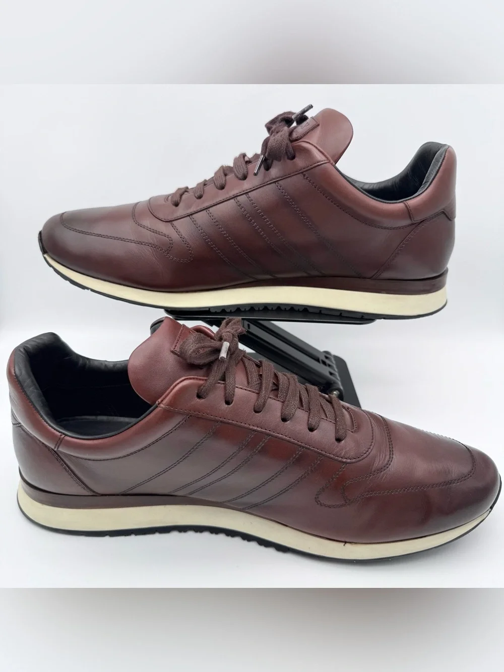 Bally Assio Brown Calfskin Leather Sneakers Men 12 Retro Running Luxury Shoes